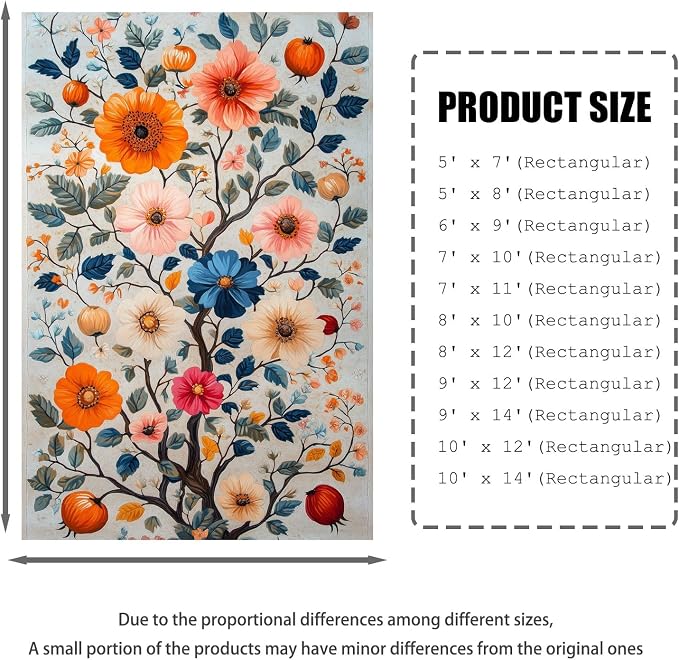 10x12 Colorful Flower Area Rugs, Floral Vintage Large Rugs, Floral Rugs - Image 2