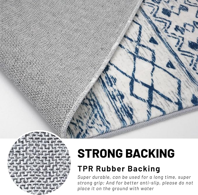 KUTA Moroccan 8x10 Rugs for Living Room Blue White, Washable Boho Area Rug - Image 6