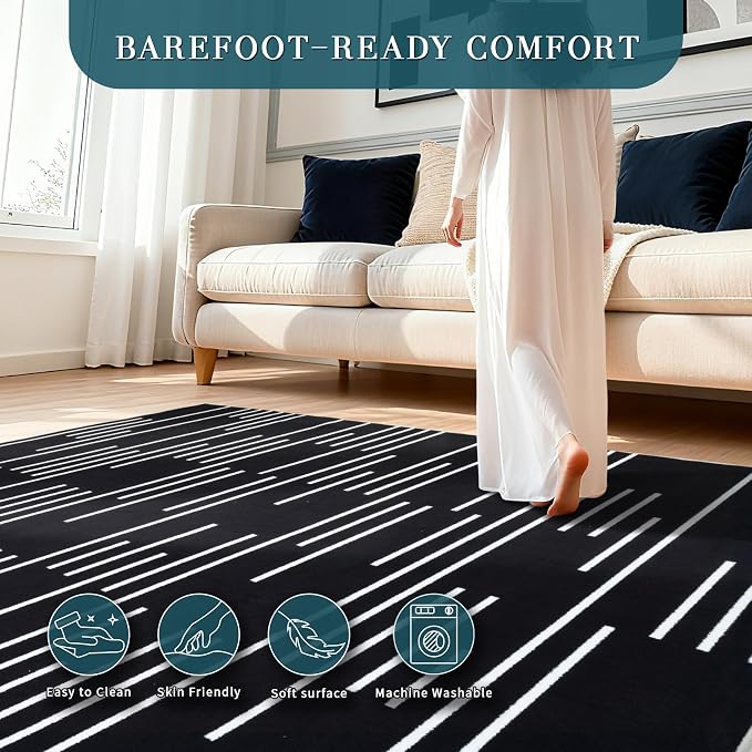 YIHOUSE Abstract Washable Rug 8x10, Ultra Thin Non Slip Black Rugs - Image 3