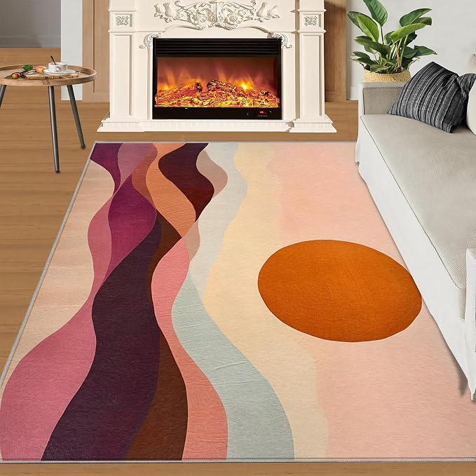 Boho Sun Area Rugs 5x8ft, Minimalist Line Living Room Carpet, Geometric Solar - Image 2