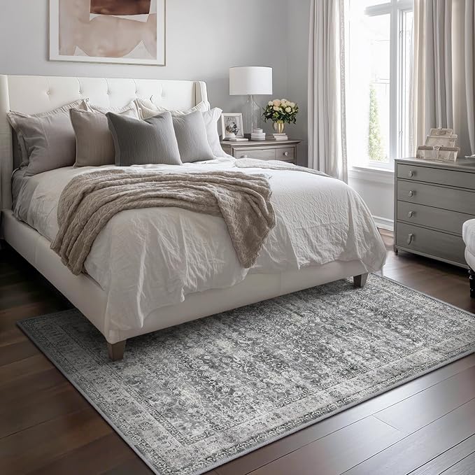 Grey 5x7 Area Rugs for Living Room Bedroom, Washable Non Slip Low Pile Thin - Image 3
