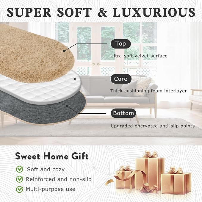 Soft Fluffy Area Rug for Bedroom, Fuzzy Shaggy Oval Throw Rugs for Bedside - Image 3
