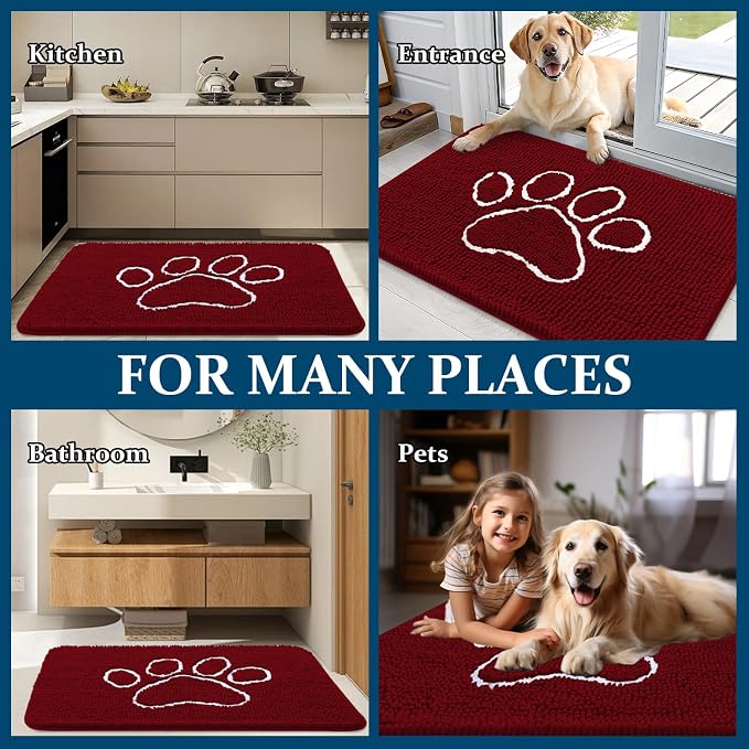 OLANLY Dog Door Mat for Muddy Paws 48x30, Paw Print Design, Absorbs Moisture - Image 8