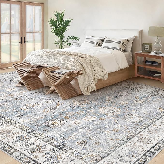 Area Rug 8x10 Living Room Rug, Machine Washable Vintage Distressed Boho Area - Image 2