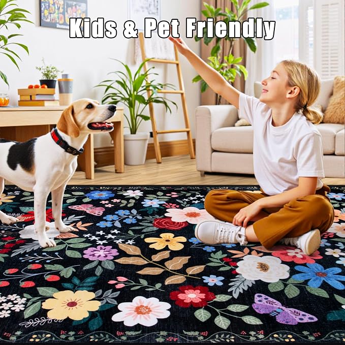 10x14 Area Rugs for Living Room: Floral Washable Rug Vintage Large Soft Boho - Image 7