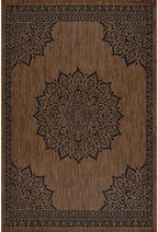 CAMILSON Outdoor Rug, 9x12 Medallion Nut Brown Black Modern Area Rugs - Image 3