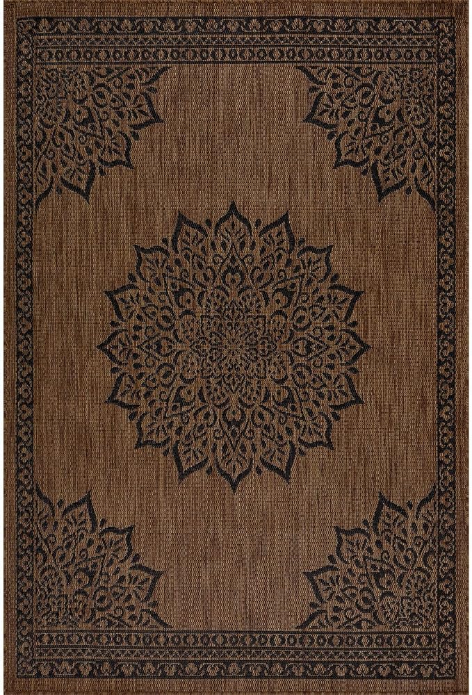 CAMILSON Outdoor Rug, 5x7 Medallion Nut Brown Black Modern Area Rugs - Image 4