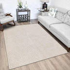 SHACOS Soft Cozy Fluffy Geometric High-Low Arch Rug 4'x5'3" Non Slip Washable by SHACOS