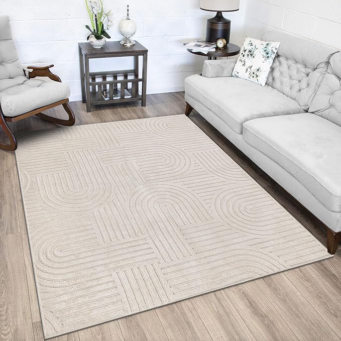 SHACOS Soft Cozy Fluffy Geometric High-Low Arch Rug 4'x5'3" Non Slip Washable by SHACOS