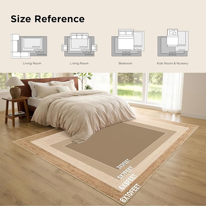 Bedsure 6x9 Printed Jute Rug for Living Room, Machine Washable Rugs, Jute-Look - Image 8