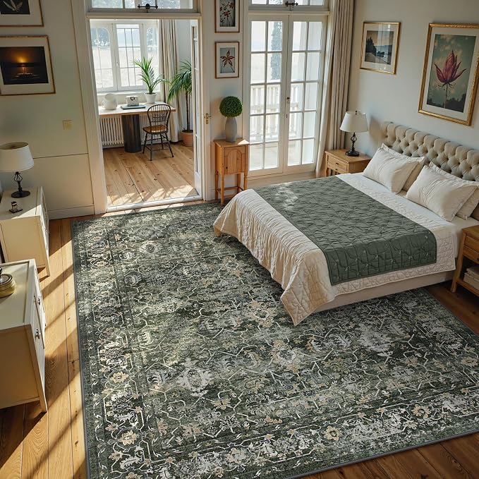 Lahome Boho Green Area Rugs 9x12 Living Room, Washable Large Rugs - Image 3