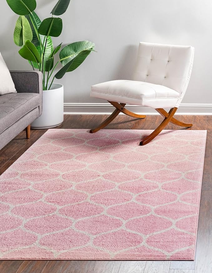 Rugs.com Lattice Frieze Collection Rug – 9' x 12' Light Pink Medium Rug Perfect by Rugscom