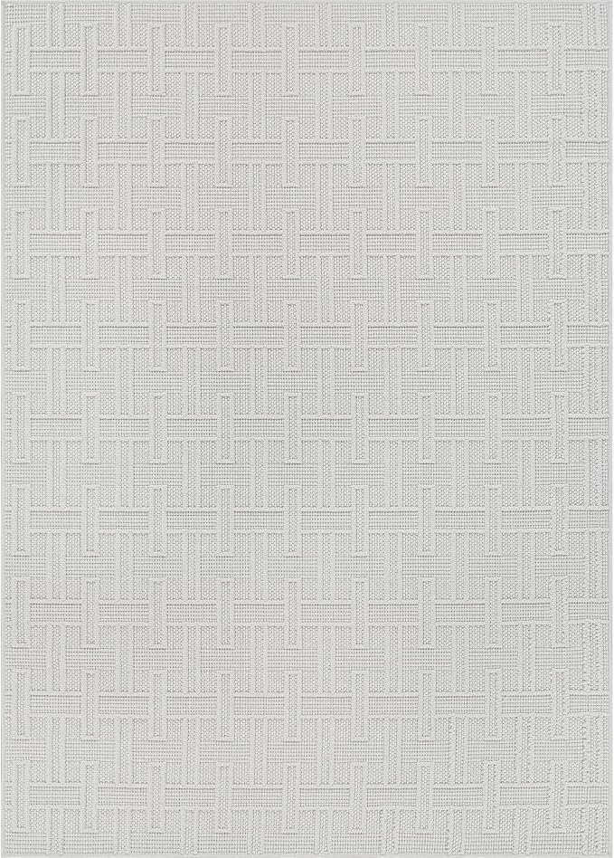 Micro Loop Indoor Rug White 10x14 Boho Geometric Neutral Area Rugs - Image 2