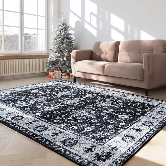 Area Rug for Living Room, 6x9 Machine Washable Non Slip Large Faux Wool Throw - Image 2