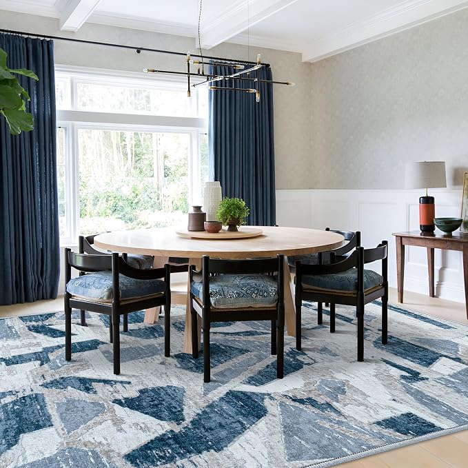 Blue 6X9 Area Rugs for Living Room Bedroom, Modern Abstract Large Carpet - Image 3