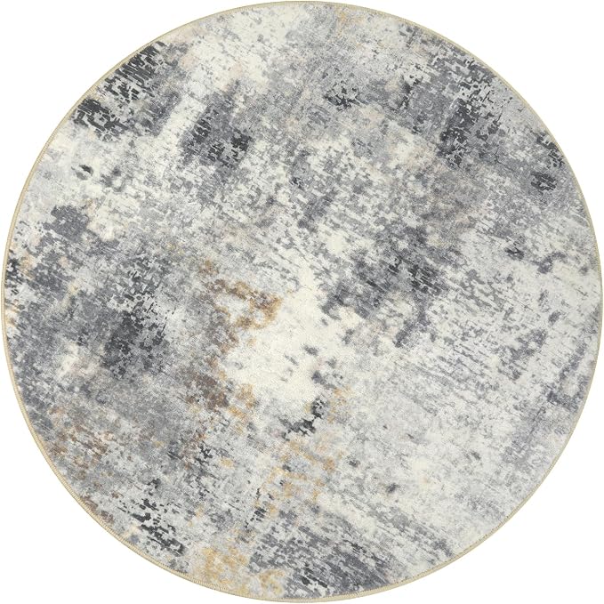 Lahome Modern Abstract Round Rug - 5Ft Grey Living Room Rugs Washable 5x5 - Image 9