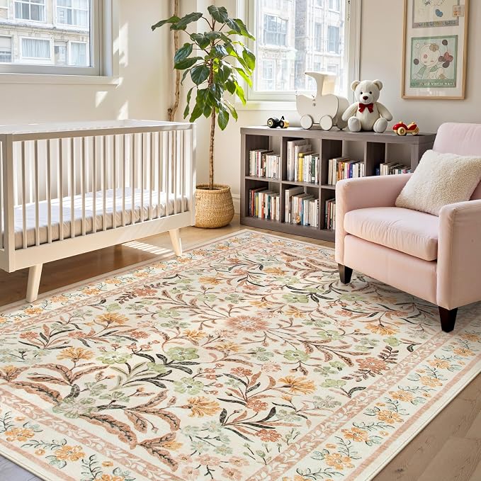 Lahome Fall Floral Washable Area Rugs 8x10, Boho Living Room Large Rugs Non-Slip - Image 4