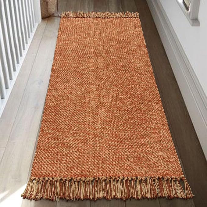 Collive Kitchen Runner Rug, Terracotta Cotton Modern Farmhouse Bathroom Mat by Collive
