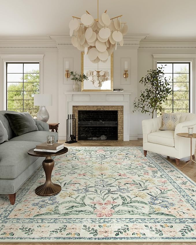 Wonnitar Large Living Room Rug, Floral 10 x 14 Machine Washable Area Rugs - Image 7