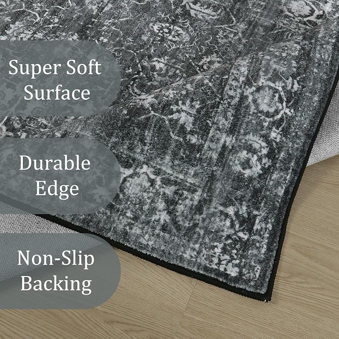 Morebes Black Vintage Runners for Hallways 10 Foot Non Slip, Washable - Image 3