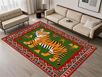 Colorful Tiger Pattern Area Rug, Stylish Geometric Border Tiger Rug, Add Unique by Unknown