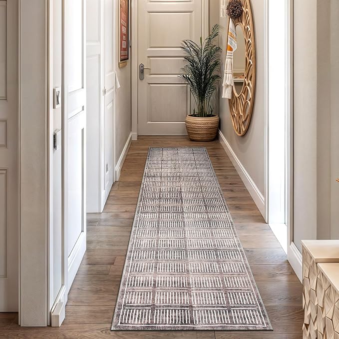 Rugshop Bohemian Stripe Lines Washable Non Slip Runner Rug 2' x 10' Brown - Image 8