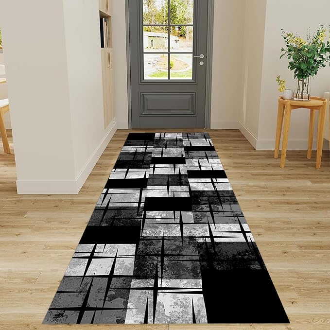 Distressed Checkered Runner Rugs, Washable Runner Rug by LHOMKCV