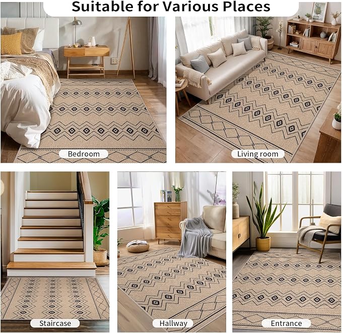 Tangsoo Modern Geometric Easy Jute Rug 3x5 Small Area Rug, Non-Slip Washable Rug - Image 8