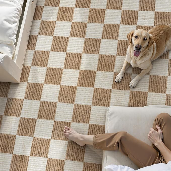 LIVEBOX 9x12 Area Rugs for Living Room, Checkered Non-Slip Washable Rugs - Image 6