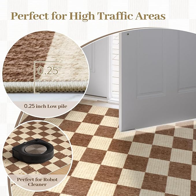 LIVEBOX 8x10 Area Rugs for Living Room, Checkered Non-Slip Washable Rugs - Image 9