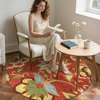 Lahome Red Floral 3 ft Round Rug, Washable Christmas Round Area Rugs Small Non - Image 7