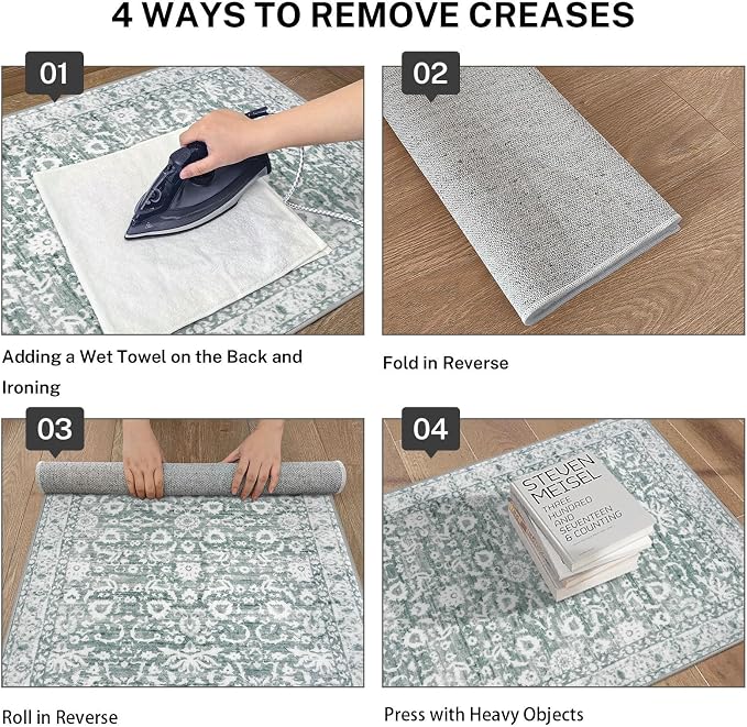Vintage Floral 2x6 Runner Rug, Sage Green White Washable Kitchen Runner Rug - Image 3