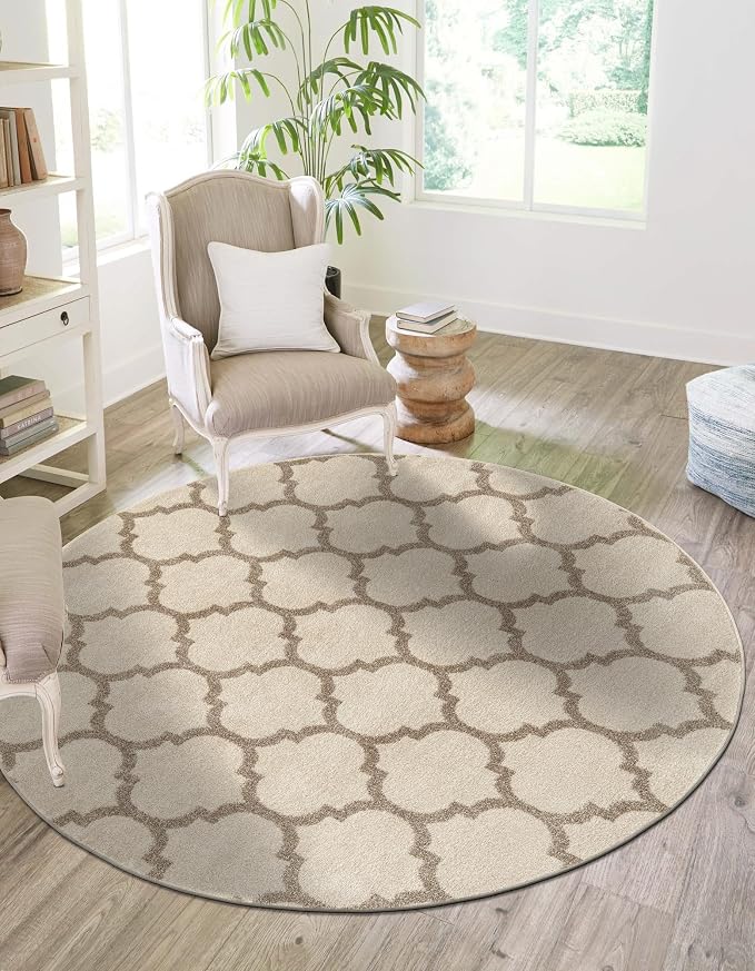 Rugs.com Lattice Collection Rug – 12 Ft Round Beige and Light Brown Medium-Pile by Rugscom