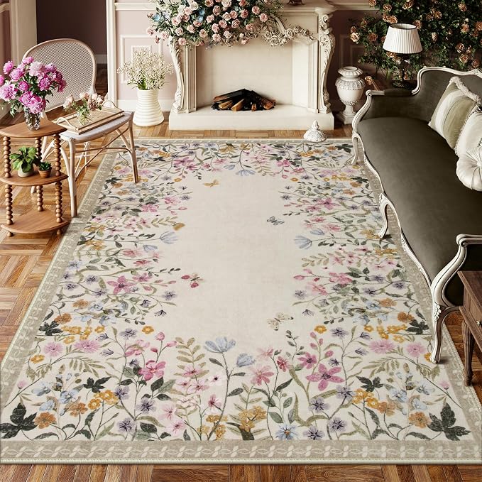 Wonnitar Washable 6x9 Area Rugs, Large Living Room Rug, Non-Slip Soft Floral by Wonnitar
