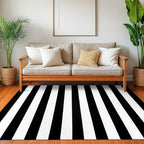 KOZYFLY Black and White Striped Area Rug 4x6 Ft Outdoor Rug Washable Indoor - Image 2