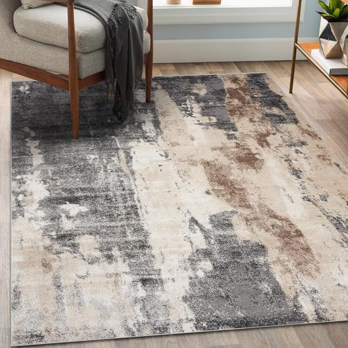LUXE WEAVERS Euston Collection Gray-Gray 4x5 Modern Abstract Area Rug by LuxeWeavers