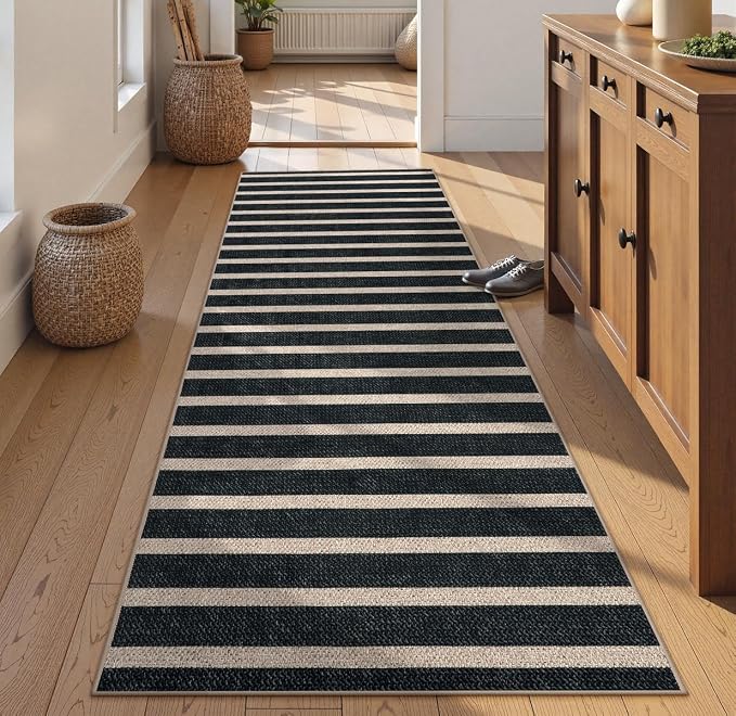 Lahome Striped Easy Jute Runner Rug, 2x8 Kitchen Rug Non Slip Washable Outdoor by Lahome