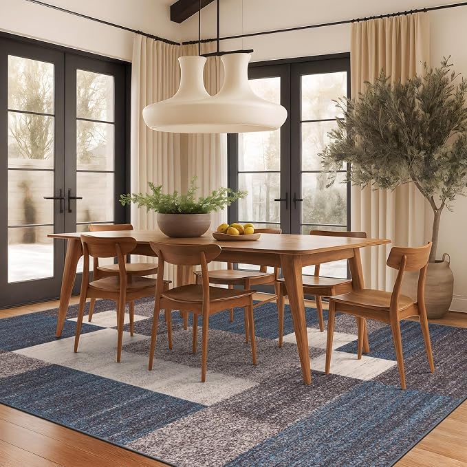 Rugshop Contemporary Blue Geometric Boxes Non-Slip Area Rug Non-Shedding - Image 10