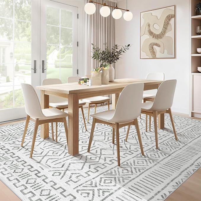 5x7 Area Rug Living Room: Washable Boho Geometric Moroccan Rug Neutral Modern - Image 6