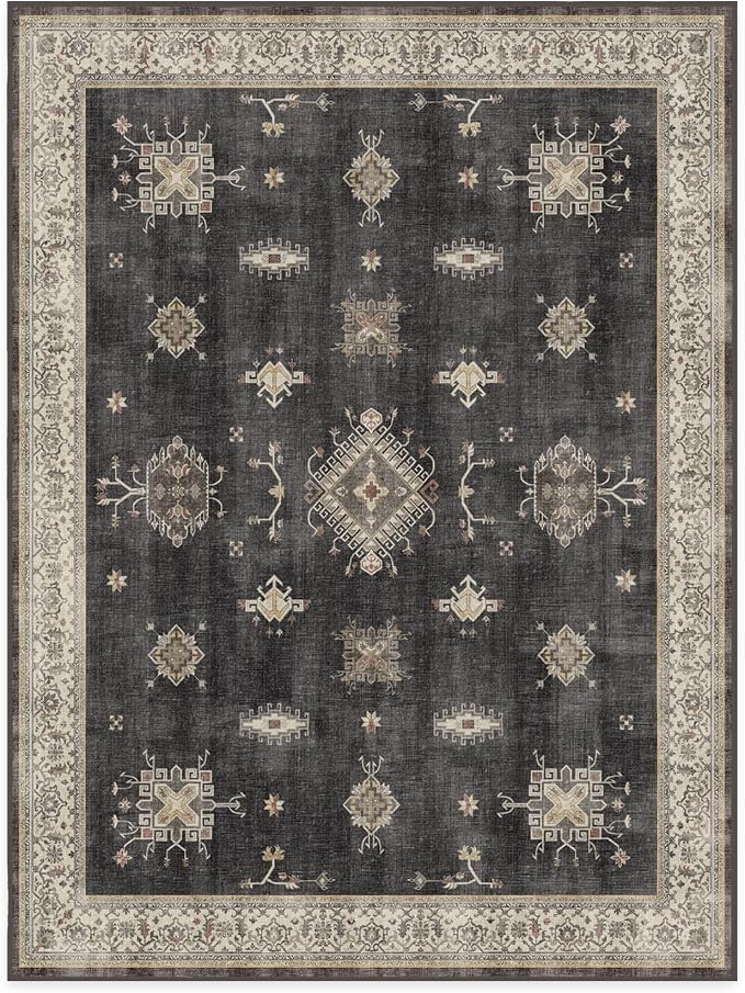 RUGGABLE Washable Vintage Area Rug – Verena Dark Wood 9x12, Stain-Resistant - Image 3