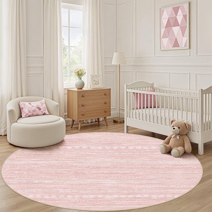 Nakagishi Round Rug Kitchen Washable Rugs: 5x5 Non-Slip Boho Soft Modern Stain - Image 5