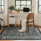 3x5 Washable Area Rug Floral Dark Green Entryway Small Rug Vintage Forest Low - Image 3