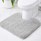 Grey Toilet Rug 22x24 Non Slip Fluffy Toilet Floor Mat U Shaped Washable by Disolla