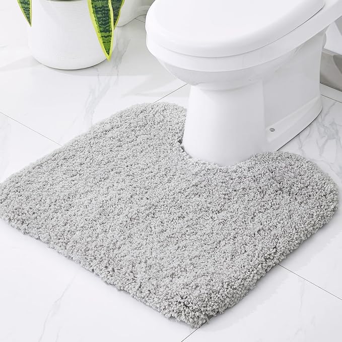 Grey Toilet Rug 22x24 Non Slip Fluffy Toilet Floor Mat U Shaped Washable by Disolla