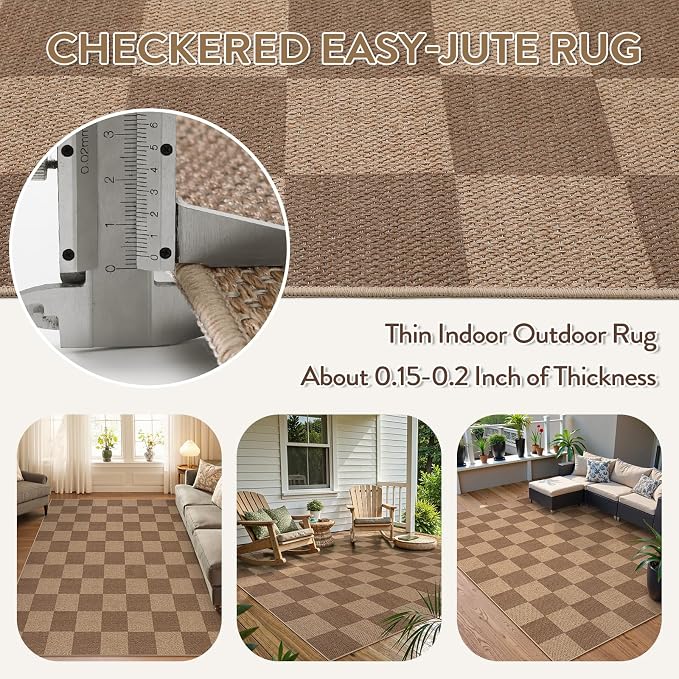 Lahome Checkered Easy Jute Living Room Rugs, 5x7 Large Dining Room Office - Image 4