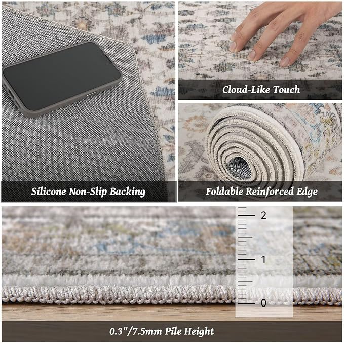 Washable 2x3 Entryway Rug, Boho Non-Slip Door Mat Vintage Distress Small Rugs - Image 5