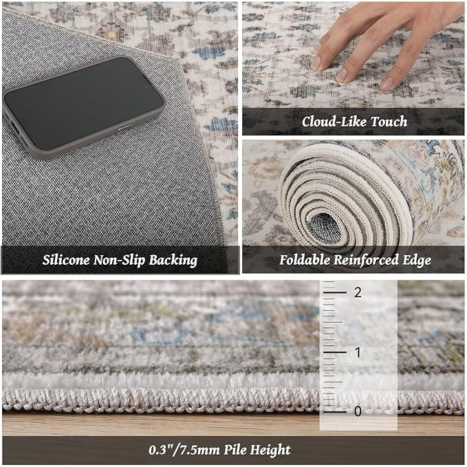 Washable 9x12 Area Rugs for Living Room, Boho Non-Slip Vintage Distress Lager - Image 5
