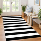 KOZYFLY Black and White Striped Area Rug 4x6 Ft Outdoor Rug Washable Indoor by KOZYFLY