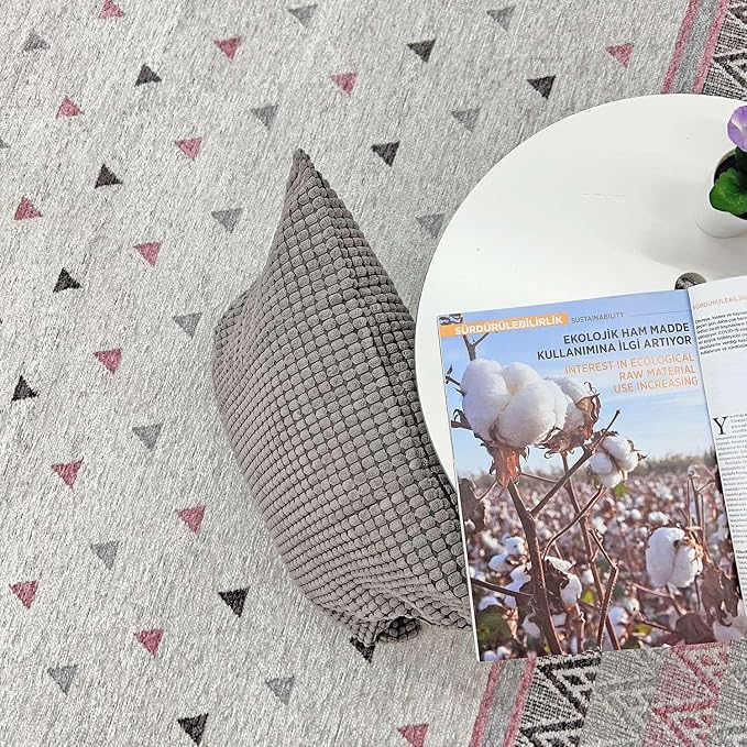Alfa Rich 3x10 Mauve Gray Off White Washable Area Rugs - Image 4