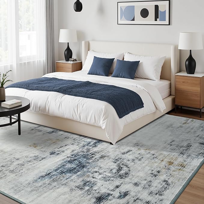 Toneed Abstract Area Rug Modern Washable Rug Soft Non Slip Rug Low Pile - Image 4
